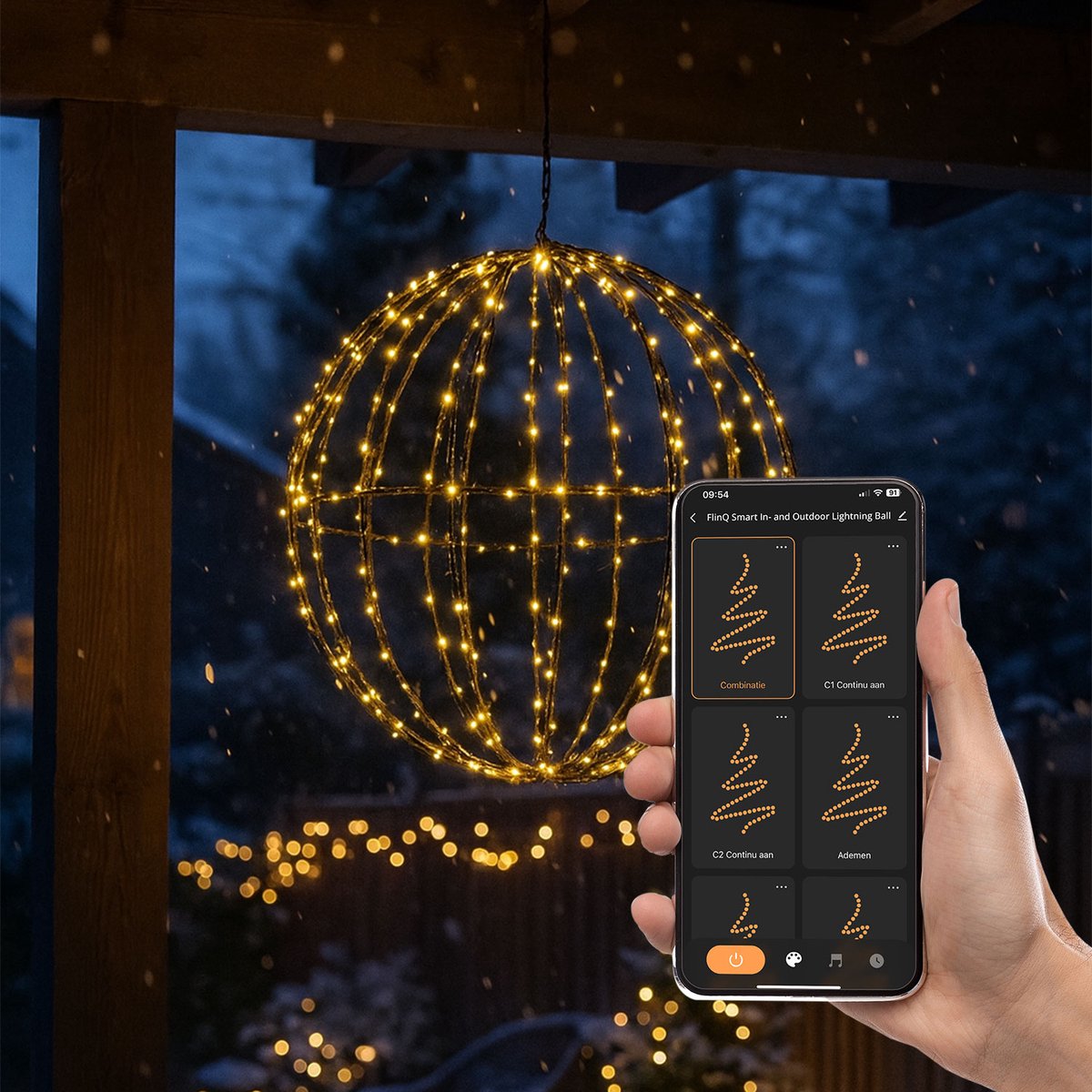FlinQ Lichtbol Kerstverlichting Buiten Ø60 CM - Slimme Bol - Tuin Kerstlampjes - Kerst Buitenverlichting figuren - Bedienen met App