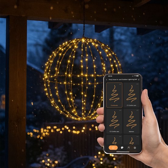 FlinQ Lichtbol Kerstverlichting Buiten Ø60 CM - Slimme Bol - Tuin Kerstlampjes - Kerst Buitenverlichting figuren - Bedienen met App