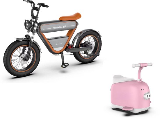Rictor K1 E-bike 250W Fatbike met GPS + C8 Piggy Roze Elektrische Kinderscooter voor Kinderen 3-8 jaar