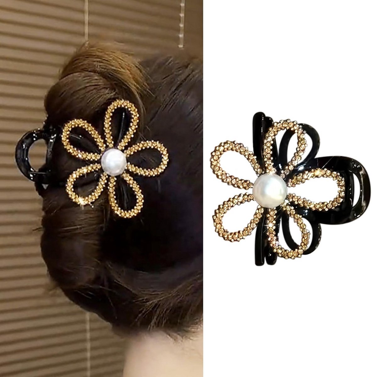 Elegante Bloem Haarclip met Parel en Steentjes voor Dames