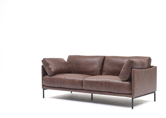 Canapé en cuir Lucca - 3 places (200 cm) - Cuir brun - pied design - contient du duvet