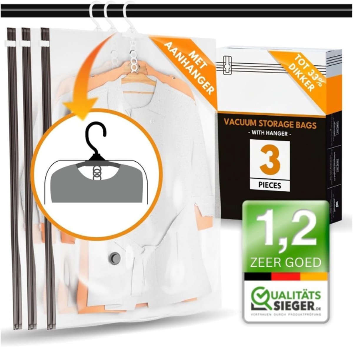 Famanu - Hangende vacuümzakken voor kleding 3 stuks maat xl 100x70cm grote vacuümzakken voor jassen en mantels