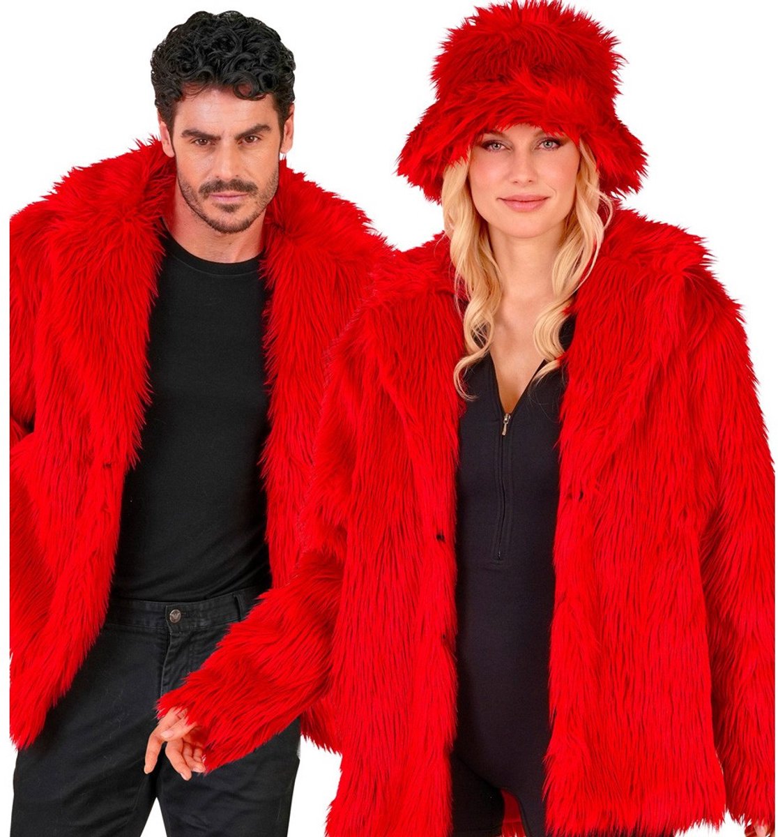 Bontjas Pluche Rood - Maat S-M