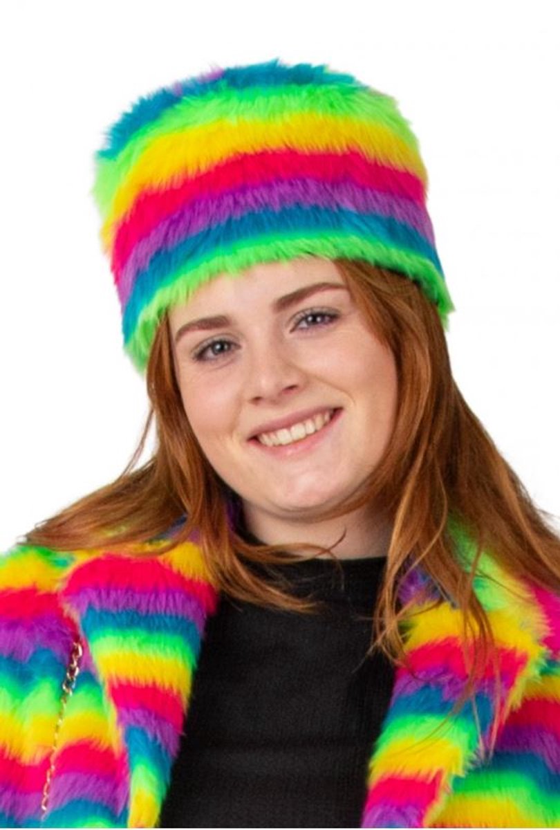 Bontmuts pluche regenboogkleuren streep