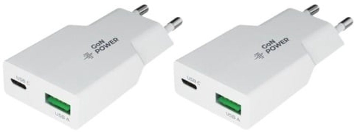 2 stuks OneOne 30W super snellader met 2 poorten. USB C en USB A. Platte GAN Quick Charge lader. PD PPS oplader adapter past op Motorola Moto G / G Power / G Pro,Moto G04, Moto G04s, Moto G05, G6, G6 Play, G6+, G7, G7+, G8+, G8 Power, G9 Plus