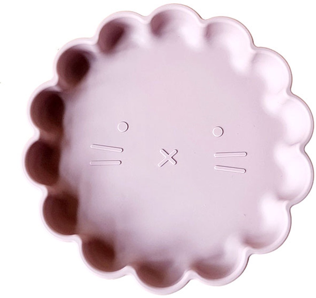Rammelaartje bord siliconen Leeuw Pink – zachtroze 17 cm