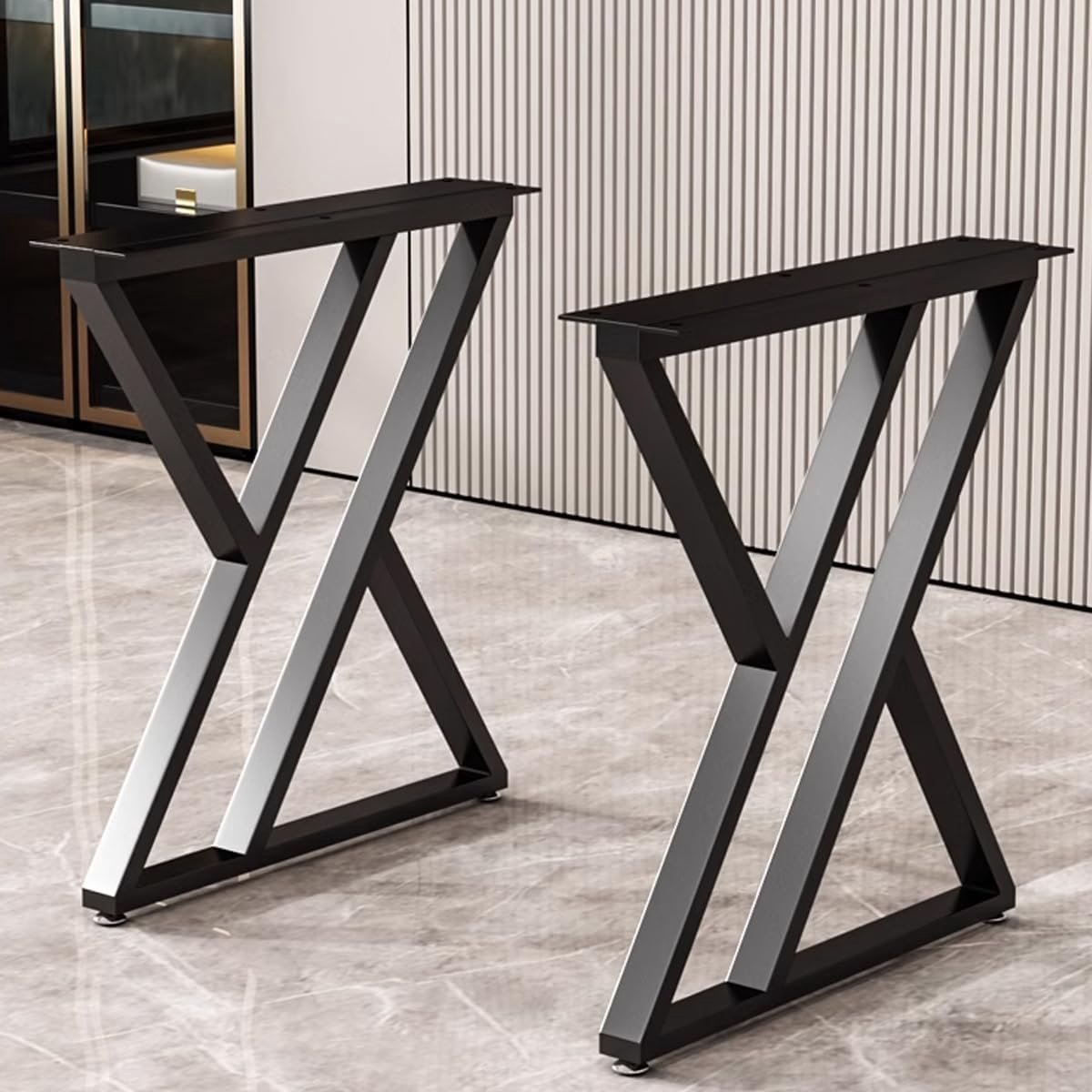 Set van 2 Zwart Industriële Tafelpoten 71 cm Hoog - Stevige Driehoek Metalen Bureaublad Onderstel voor Eettafel of Bureau