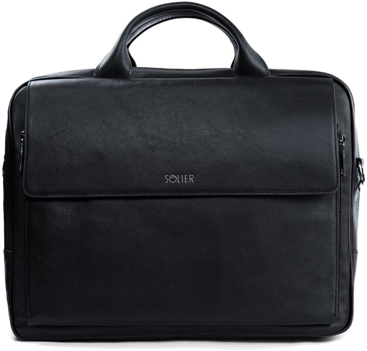 Solier Rothen SL30 Leren Heren Laptoptas 15,4 inch – Schoudertas en Aktetas van Echt Leer – Zwart