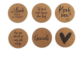 Zoedt - set van 6 onderzetters - kurk - rond - met tekst