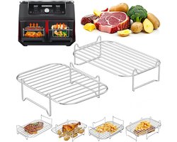 Stapelbare accessoires geschikt voor airfryer - 2-pack - Grillrekken van roestvrij staal 304 - Geschikt voor airfryers met dubbele holte van 7,6 l tot 10,4 l - Geschikt voor Ninja, Cosori, Russell Hobbs en andere airfryers met dubbele holte