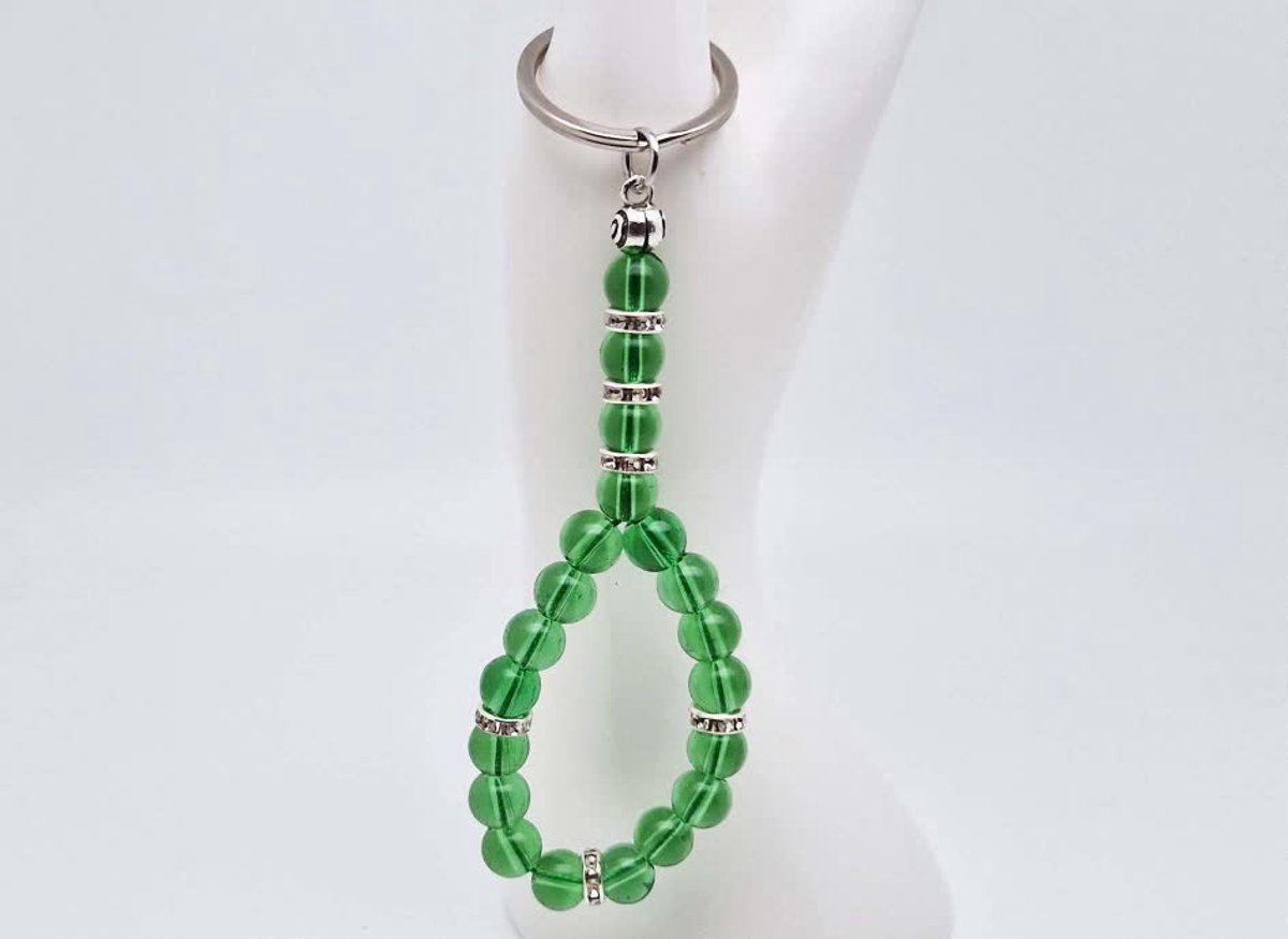 Handgemaakte Tasbih sleutelhanger van natuursteen "Groene kwartz" en metaal - diameter kralen 8mm - Aantal stenen 20 - Een mooi cadeau-idee en een bijzonder aandenken