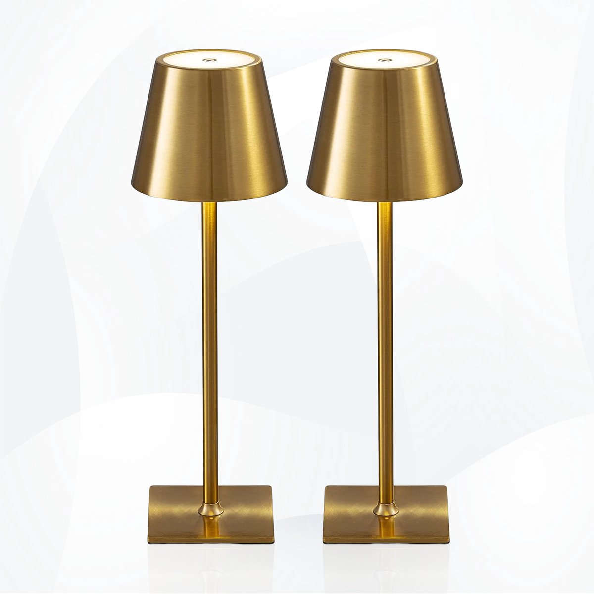 WoonWonder Oplaadbare Tafellamp - In Hoogte Verstelbaar - Dimbaar Met 3 Lichtkleuren - 3600mAh Accu - Draadloos – Industrieel Design - Goud, 2 Stuks