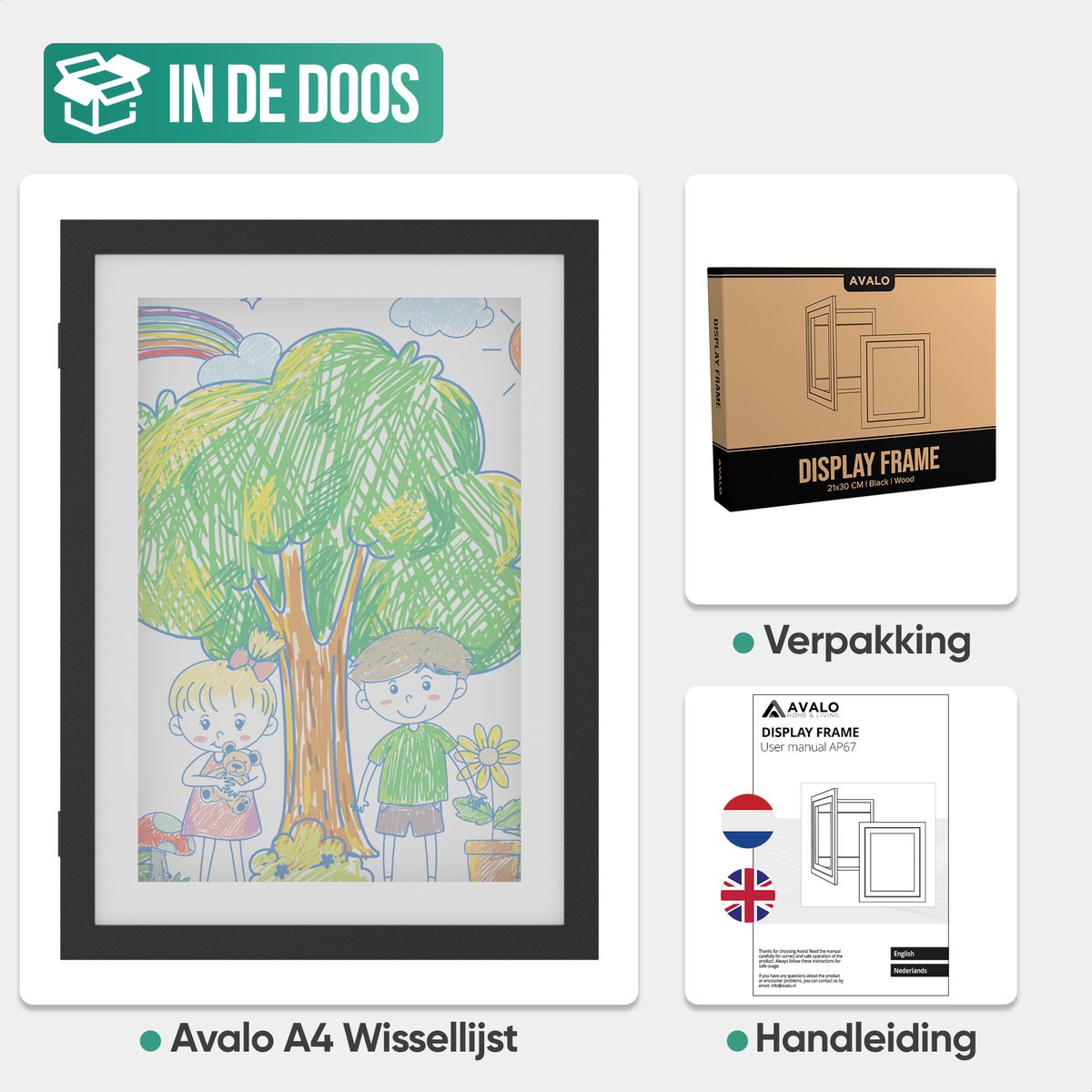 Avalo Kindertekeningen Lijstje - Wissellijst A4 - Fotolijst Voor Tekeningen - Openklapbare Wissellijst A4 - Kindertekeningen Inlijsten — cadeau in Wonen & Interieur - foto 7