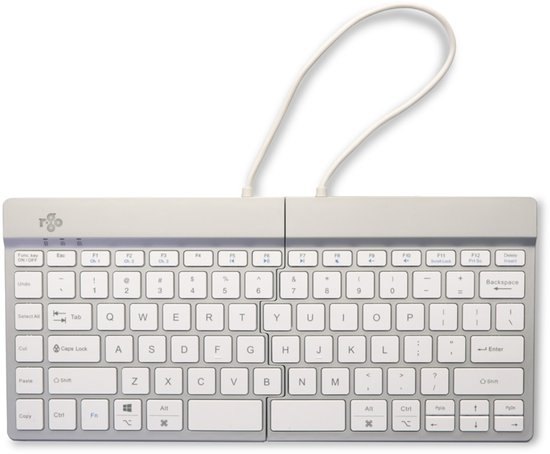 R-Go Split Break clavier ergonomique, compact design, avec logiciel de pause, ultra-mince, Bluetooth 5.0, Mode QWERTY (US), sans fil, blanc