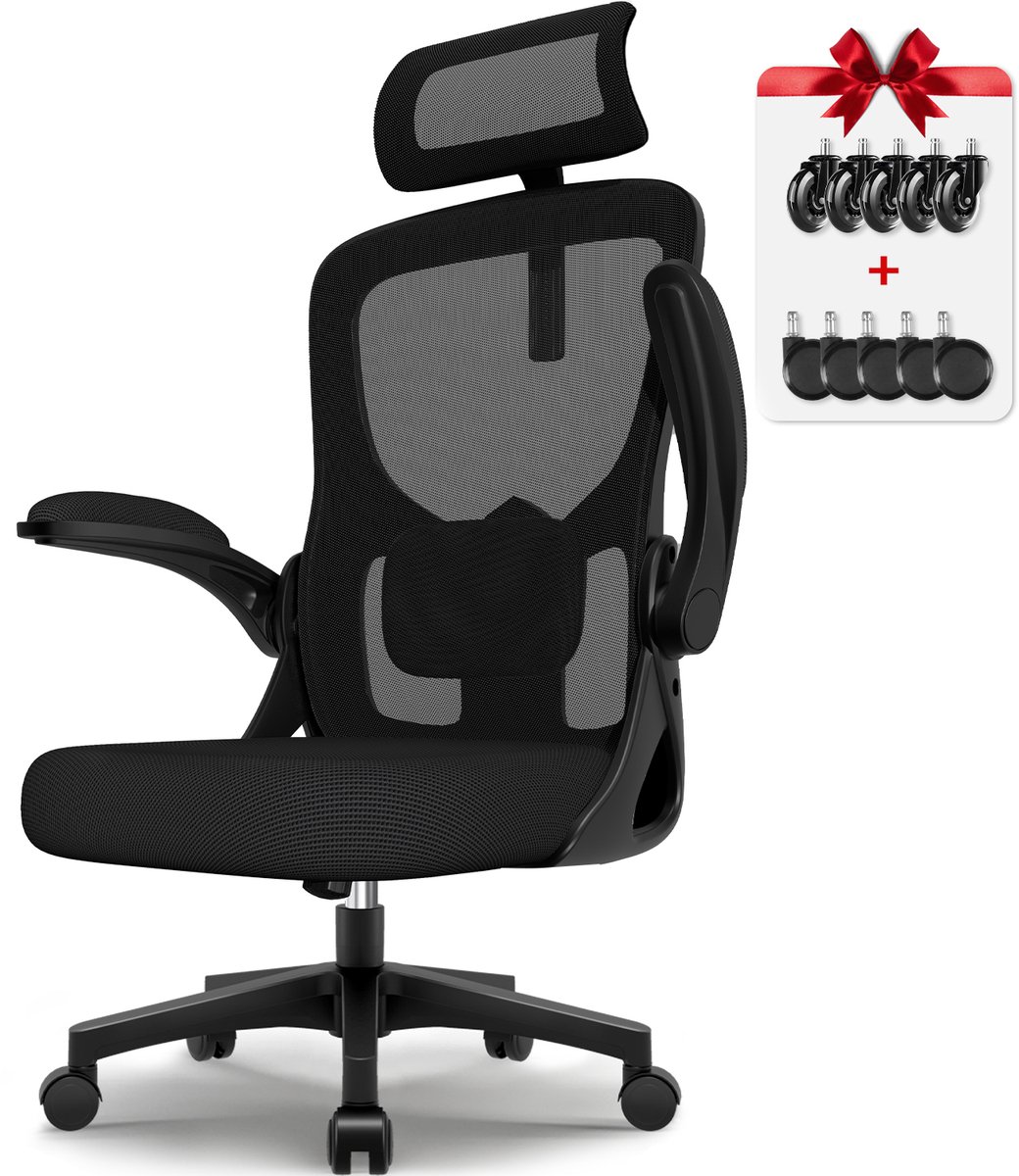 Authmic Bureaustoel – Ergonomische Bureaustoel – 5D Lendensteun & 3D Hoofdsteun – Opklapbare Armleuningen – Ademend Mesh – Comfortabel & Verstelbaar – Office Chair voor Volwassenen - Authmic - €89,99