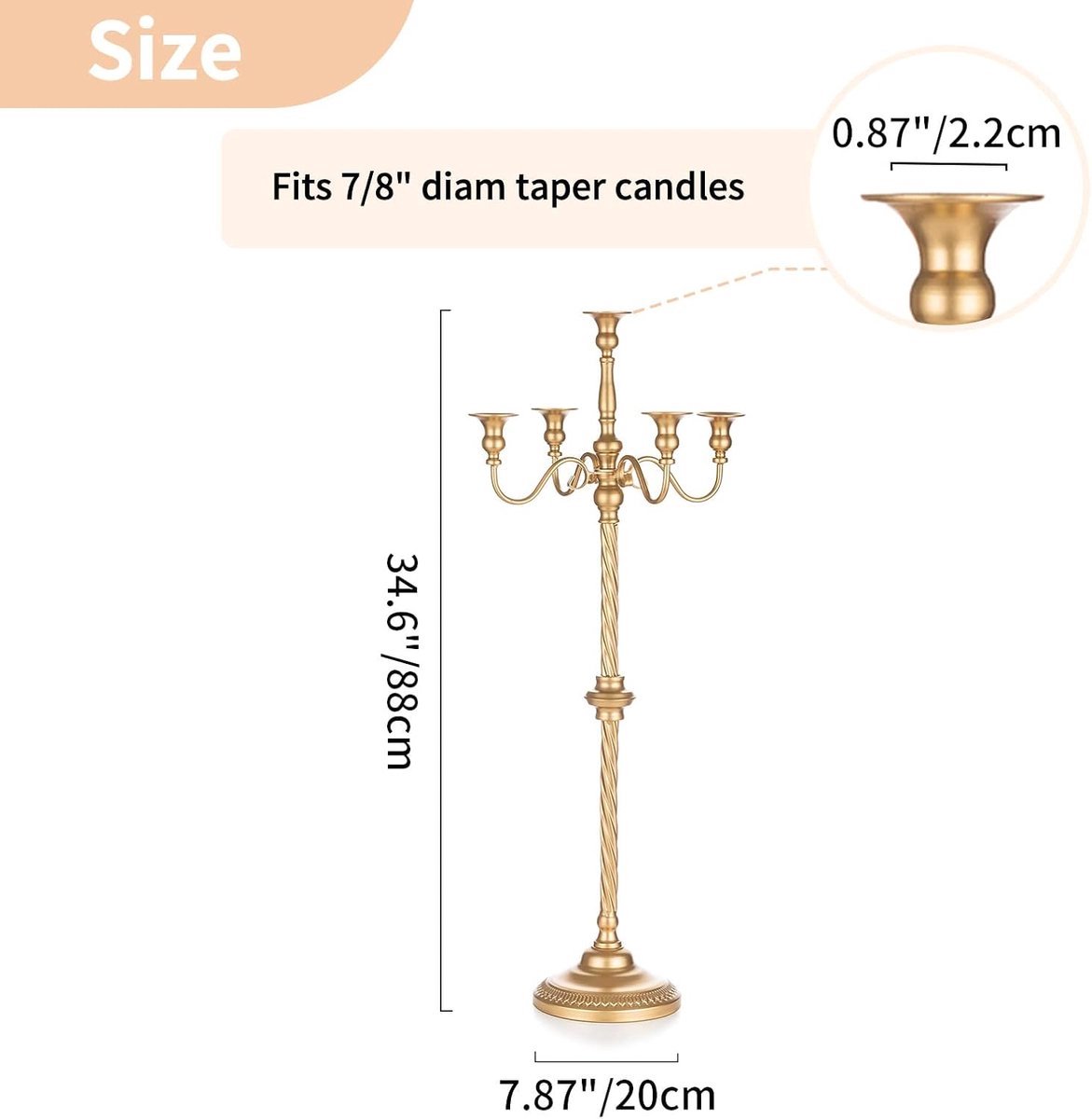 Stunq® Kaarsenhouder goud: 88 cm kandelaar 5 armen voor kersttafel middelpunt, vintage kandelaar voor bruiloftsreceptie verjaardag vakantie feest jas ornamenten