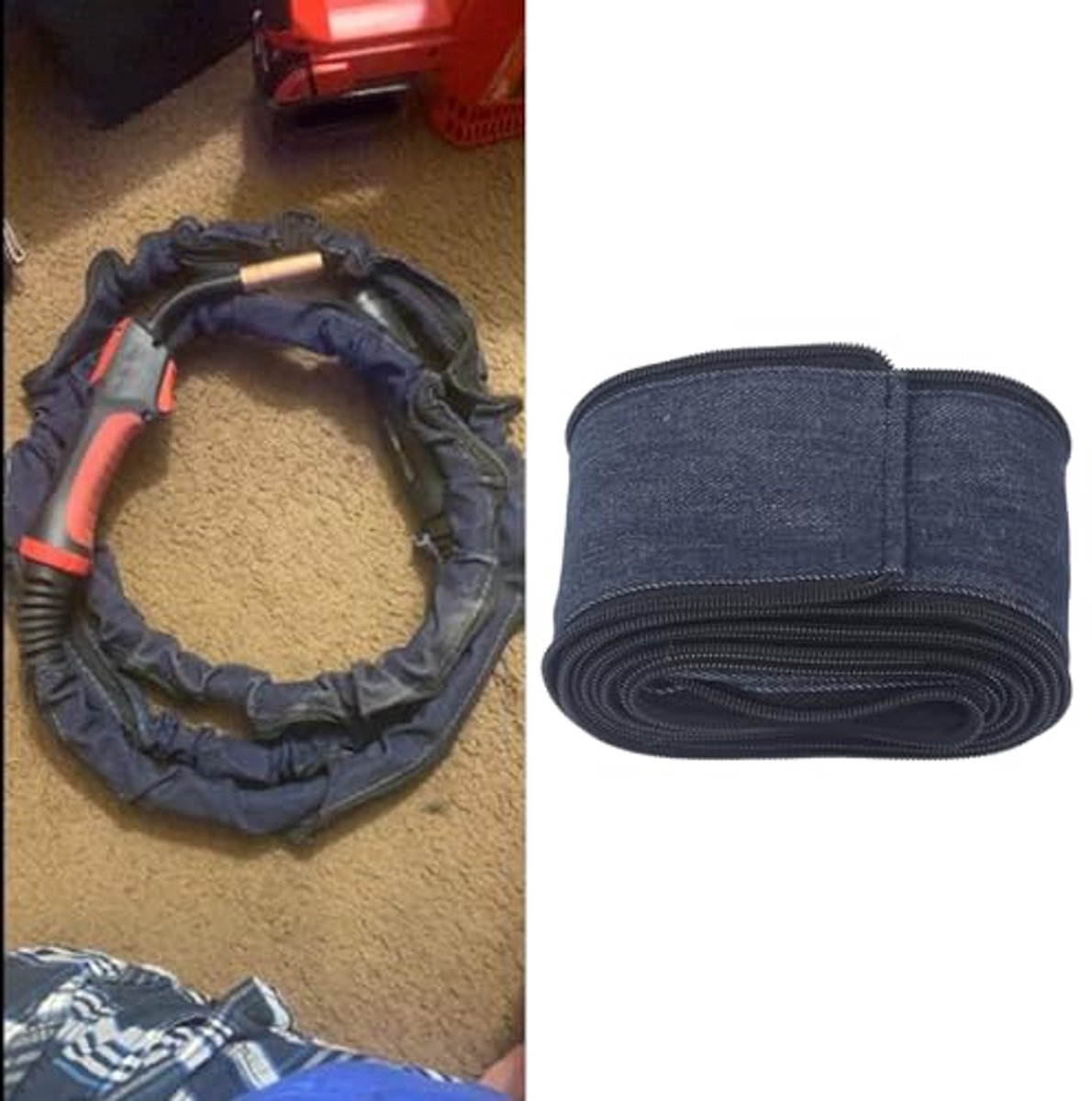 TIG-lastoorts Kabel ondersteunend Ritstype Denim Beschermhoes MIG-plasmakabelmouwen Tig-verlichte Slangkabelmantel 2 Inch X 13,1 Ft voor Argonbooglastoortsen