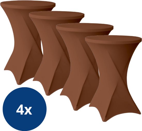 Jupon de table haute Marron 80cm - Housse de table haute Marron - Jupon de table - Set de 4 - Jupon de table haute Noël - ∅80-85x110cm - Tafelrokkenshop.nl