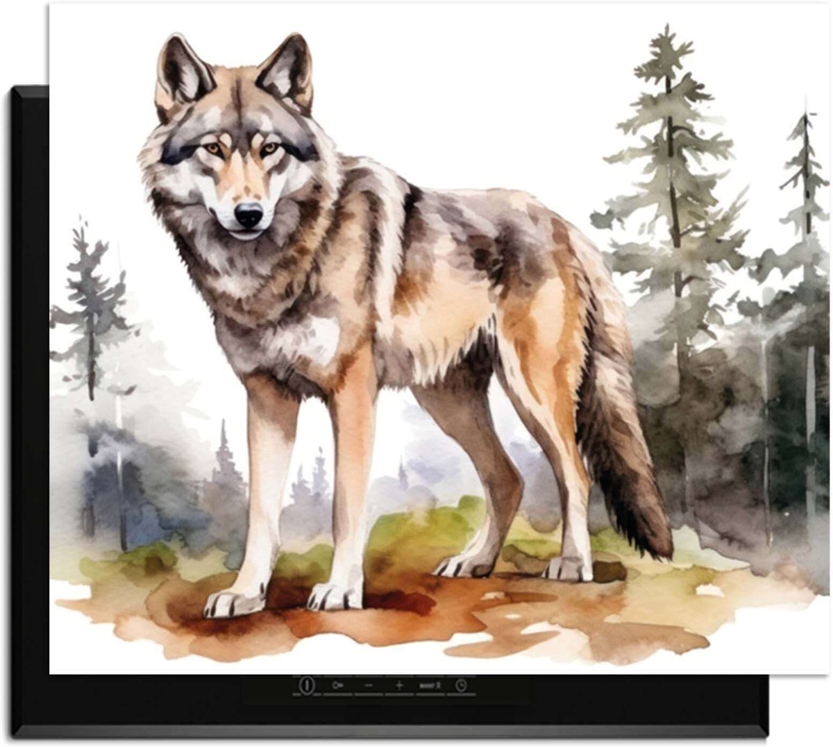 KitchenArt - Wild Wolf - Inductie Beschermer - 70x52 cm - Kookplaat Beschermer - Luxe Afdekplaat Inductieplaat - Anti-slip & Oprolbaar - Beschermmat Inductiekookplaat