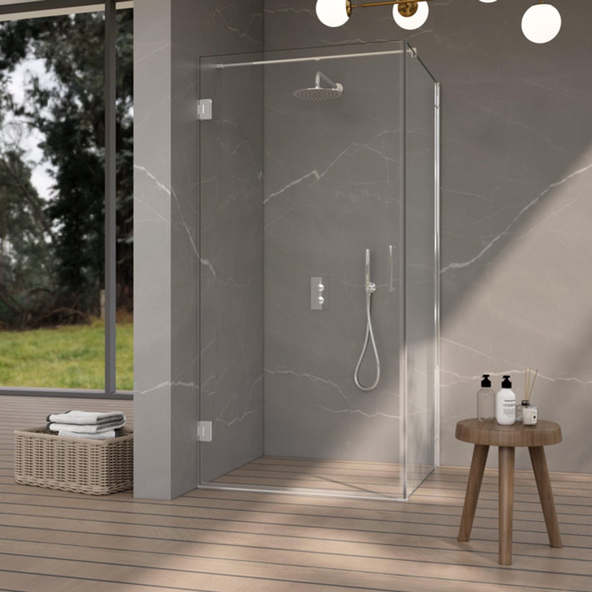 FugaFlow Eccelente Vetro Douchecabine - 80x80x200cm - scharnieren - deurgreep - stabilisatiestang - vlak - helder veiligheidsglas - Chroom