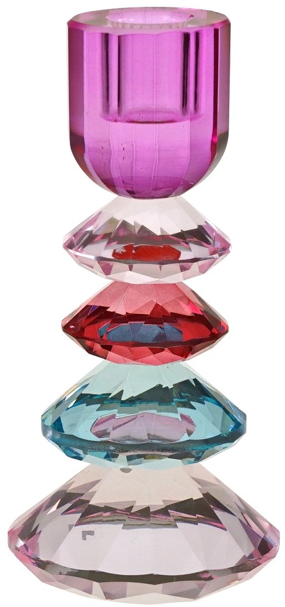 Glazen Kandelaar - Multicolor -16 cm - dinerkaars houder