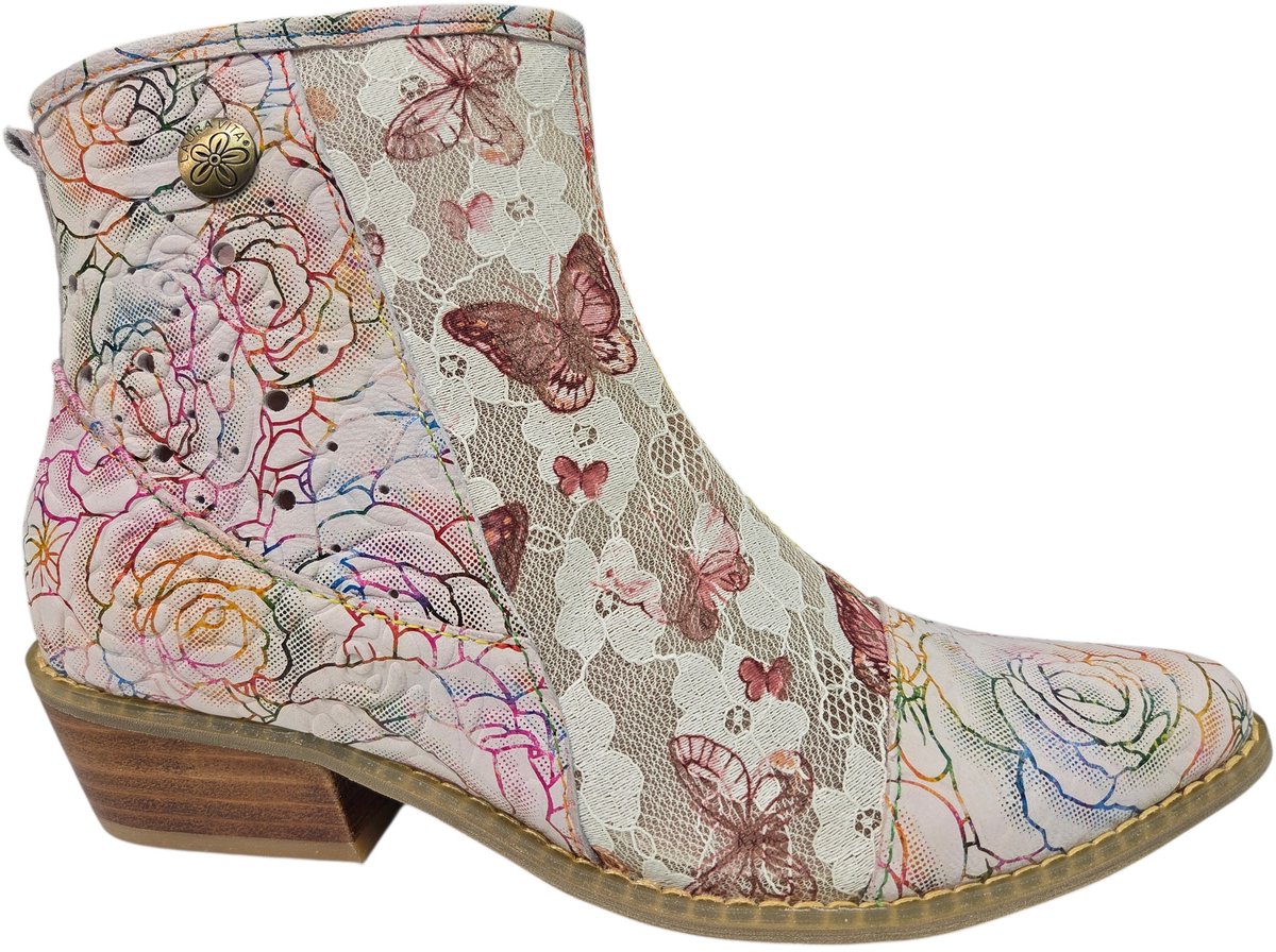Laura Vita Hicnio 23 Poudre Enkellaarsjes Roze Leer en Mesh Dames - Roze - 40