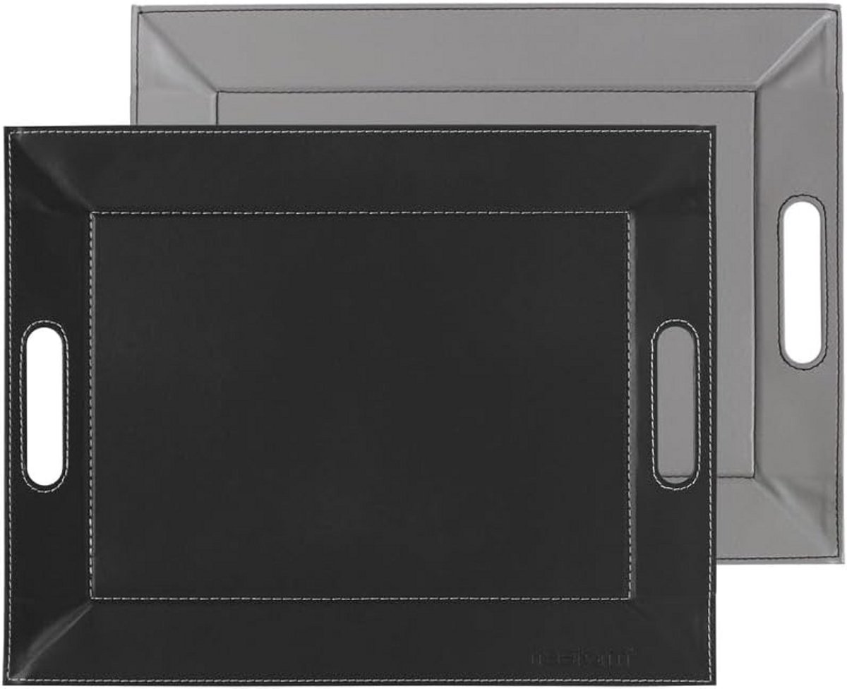 2-in-1 Dienblad en Placemat Rechthoekig Kunstleer Grijs/Zwart 55x41 cm Hittebestendig