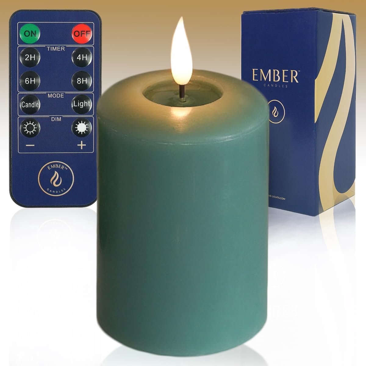 Saliegroene LED-kaars 10 cm handgemaakt van echte was met afstandsbediening en 6-uur timer