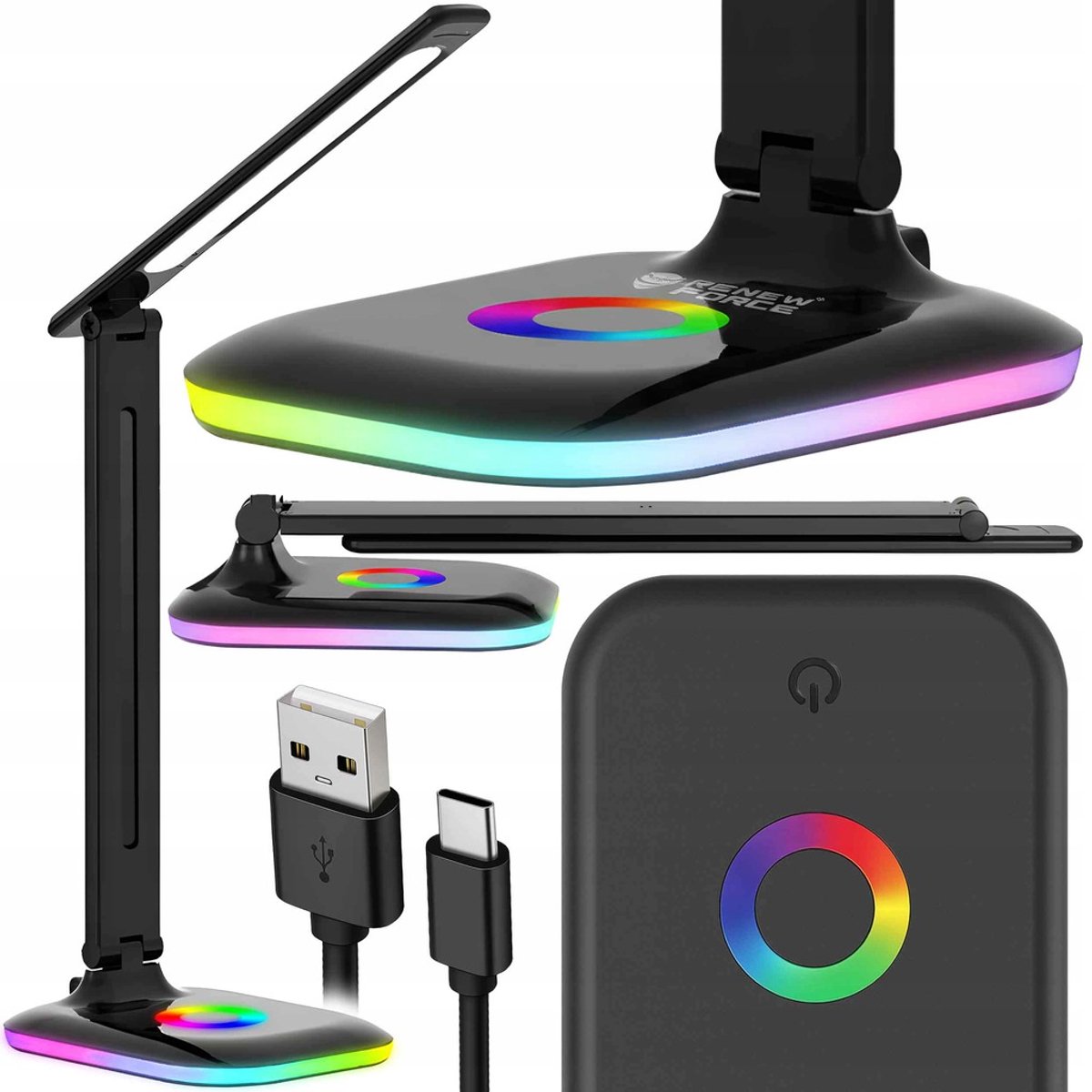LED Bureaulamp MT-840 – 9W – Touch Bedienbaar – 3 Lichtkleuren + RGB Basis – USB – Verstelbare Arm