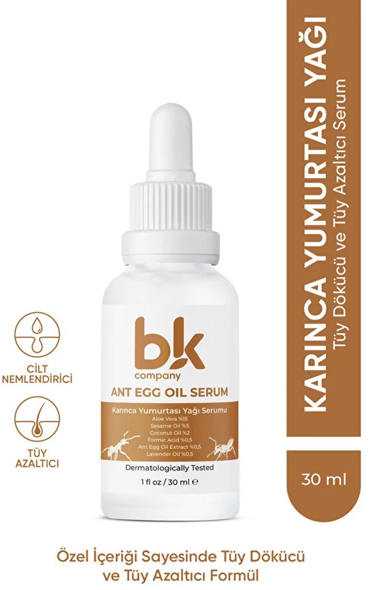 BK COMPANY Ant Egg Oil Serum - Ontharingsolie Ongewenste Haargroei Verwijderen Unisex, MierenEieren Serum met Mierenzuur, Aloë Vera, Kokos Olie & Sesam Olie 30 ml
