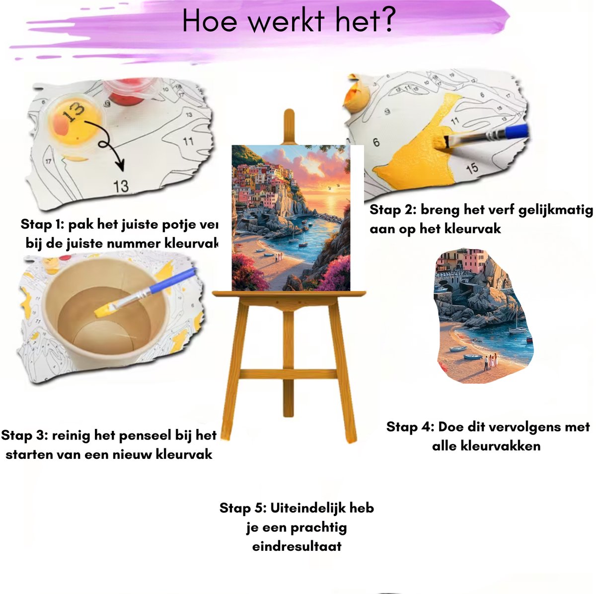 Nalovi - Schilderen op nummer - Zonsondergang aan zee - 50x40 - Landschapsschilderij - op Doek - Creatief hobby pakket voor thuis - Schilderen voor volwassenen — afbeelding 5