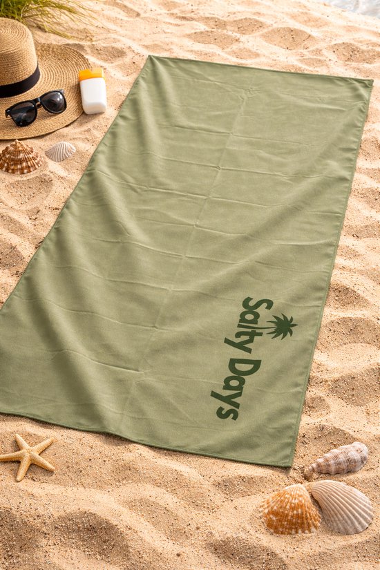 Salty Days- Microvezel Handdoek 76x152- Sneldrogend- Lichtgewicht- Army Green- Reishanddoek- Badlaken- Strandlaken