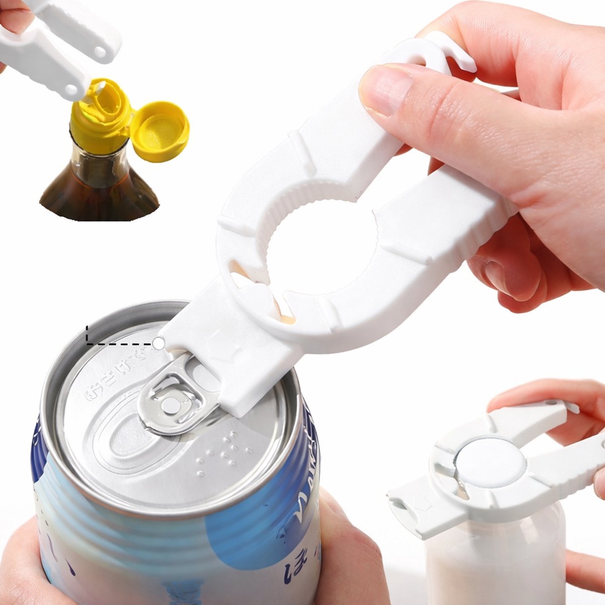 3-in-1 Flesopener & Dopsleutel – Easy Grip – Wit – Kunststof – Japanse Griptechniek