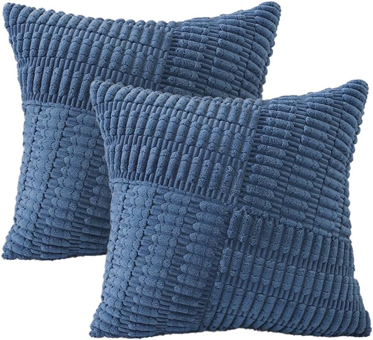 Famanu – Corduroy ribfluweel kussenhoezen set van 2 (45x45 cm) – modern patroon – seizoensdecoratie – donkerblauw