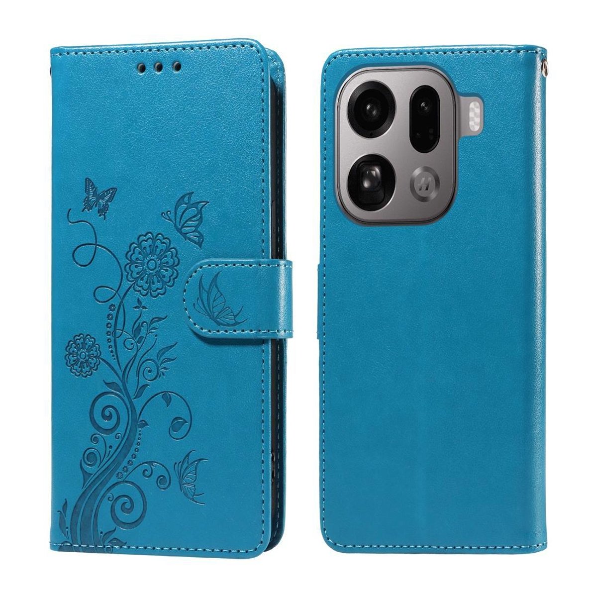 Mobigear Telefoonhoesje geschikt voor OPPO Find X9 Pro Hoesje | Mobigear Flowers Bookcase Portemonnee | Pasjeshouder voor 3 Pasjes | Telefoonhoesje voor Pinpas / OV Kaart / Rijbewijs - Blauw