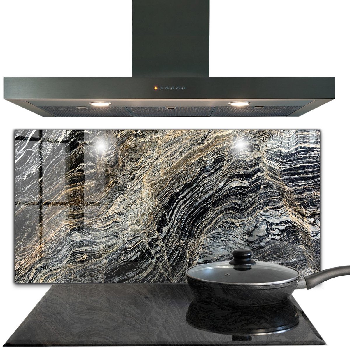 Tulup Achterwand Keuken - Marmer-graniettextuur Spatplaat Keuken Glas - 100 x 50 cm - Grijs Glazen Achterwand Keuken - Texturen en Patronen Spatscherm Keuken - Kookplaatachterwanden - Kookplaat achterwand