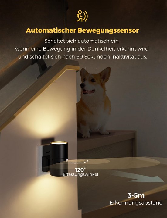 Nachlicht - Wandcontactdoos Nachtlamp - Dimbare Nachtverlichting - Automatische Aan-Uit Sensor - Vintage Cylinder Design - Warm Wit LED - Slaapkamer Hal Trap Badkamer Kinderkamer - Europese standaardstekker van JINTEN — afbeelding 3