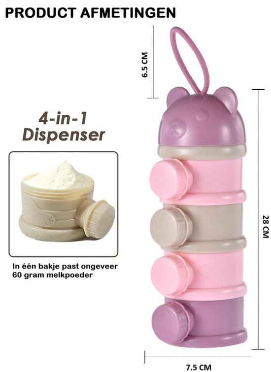 2 stuks Melkpoeder toren - Baby melkpoeder doseerdoosjes - Bewaarbakjes babyvoeding - 4 laags - Melkpoeder doseerdoosjes - Melkpoeder bewaarbakjes - Melk poeder Dispenser - Melkpoeder Reisbox - Babyvoeding bewaarbox - BPA vrij - Roze & Mintgroen van Navulling. — afbeelding 2