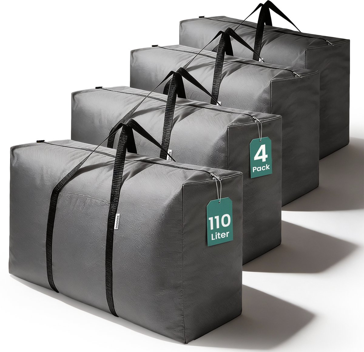 GoGoods® Opbergtas XXL - 4x 110L - Organizer voor Kleding en Dekbed - 80x30x47 cm - Met Ritssluiting - Textiel - Grijs