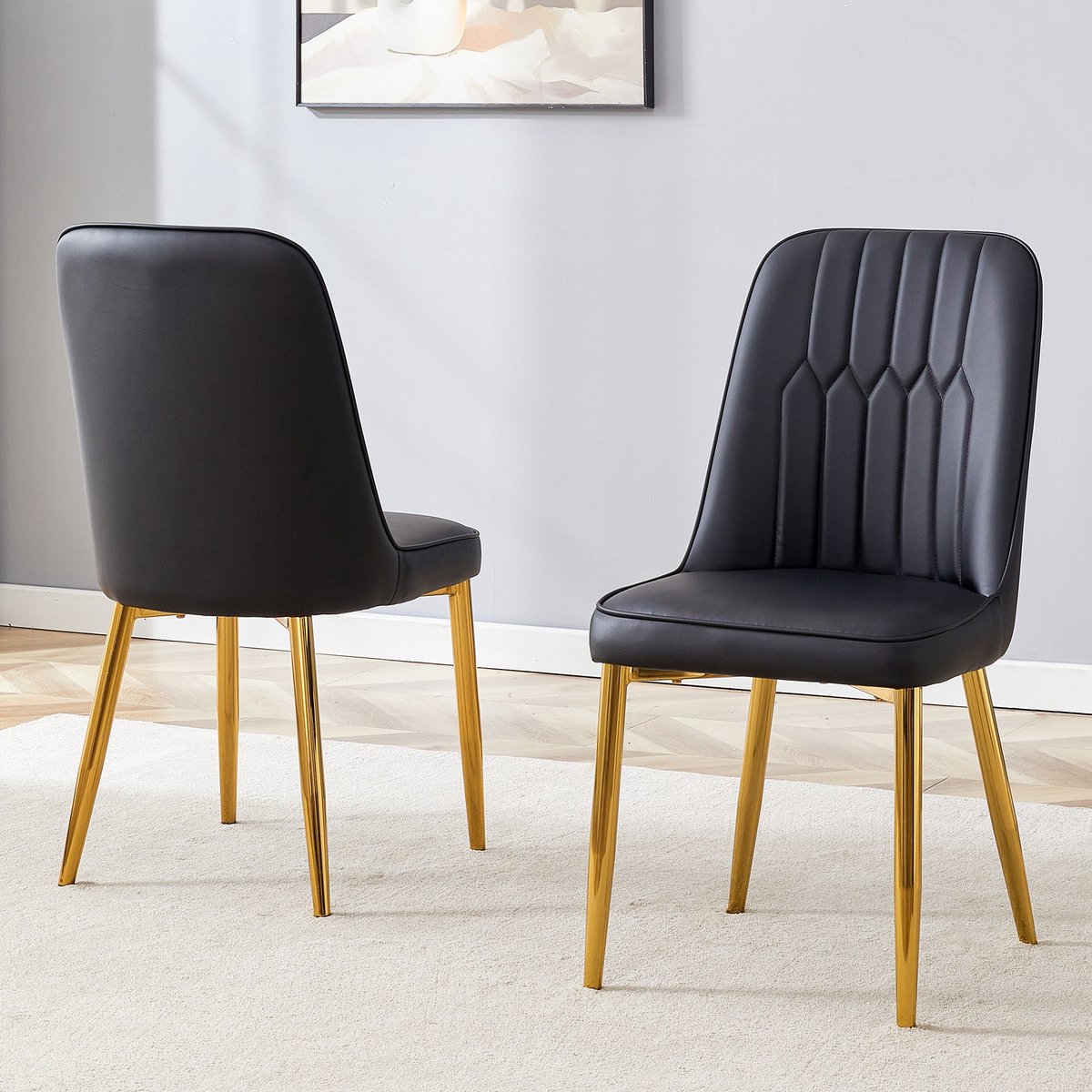 Merax Eetkamerstoelen Set Van 2 - Kunstleer Bekleding - Ergonomische Rugleuning - Metalen