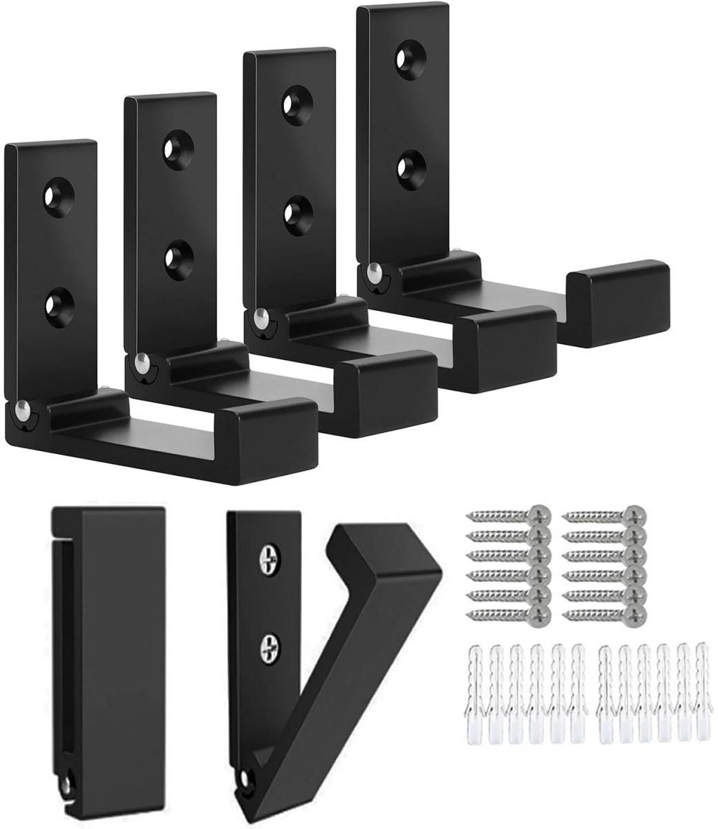 GELLDG 4 stuks wandhaken - Opvouwbare kledinghaken - Aluminium wandhaken - Geschikt voor kleding, tassen en rugzakken - Binnen- en buitengebruik - Zwart