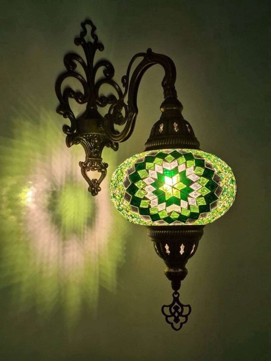 Oosterse lamp - wandlamp - mozaïek lamp Ø 16cm hoogte 28cm - handgemaakt - kleurrijk design