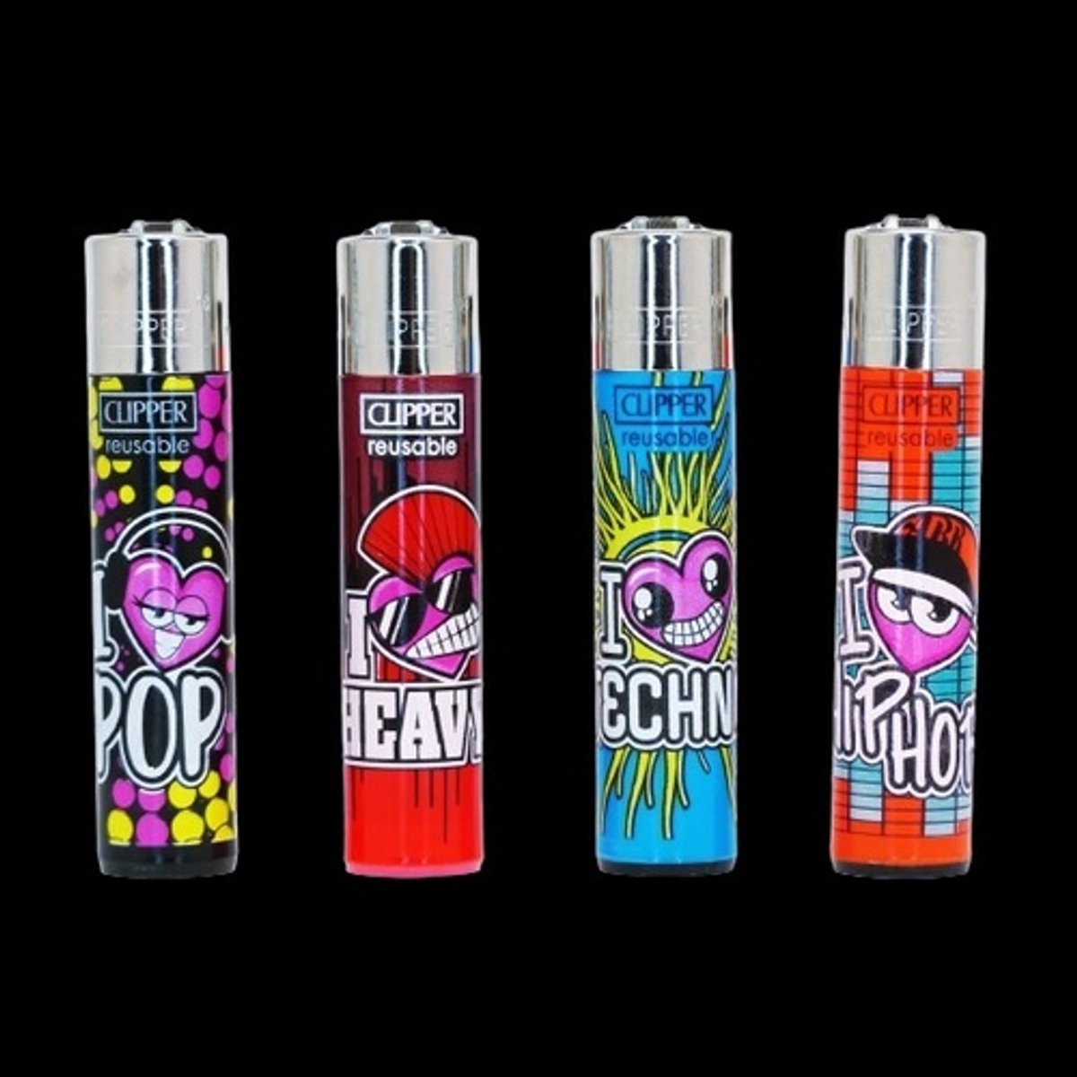 Clipper Aansteker - 48 stuks in display- Aansteker - Vuursteen -Hervulbaar - Design I love Music 2A