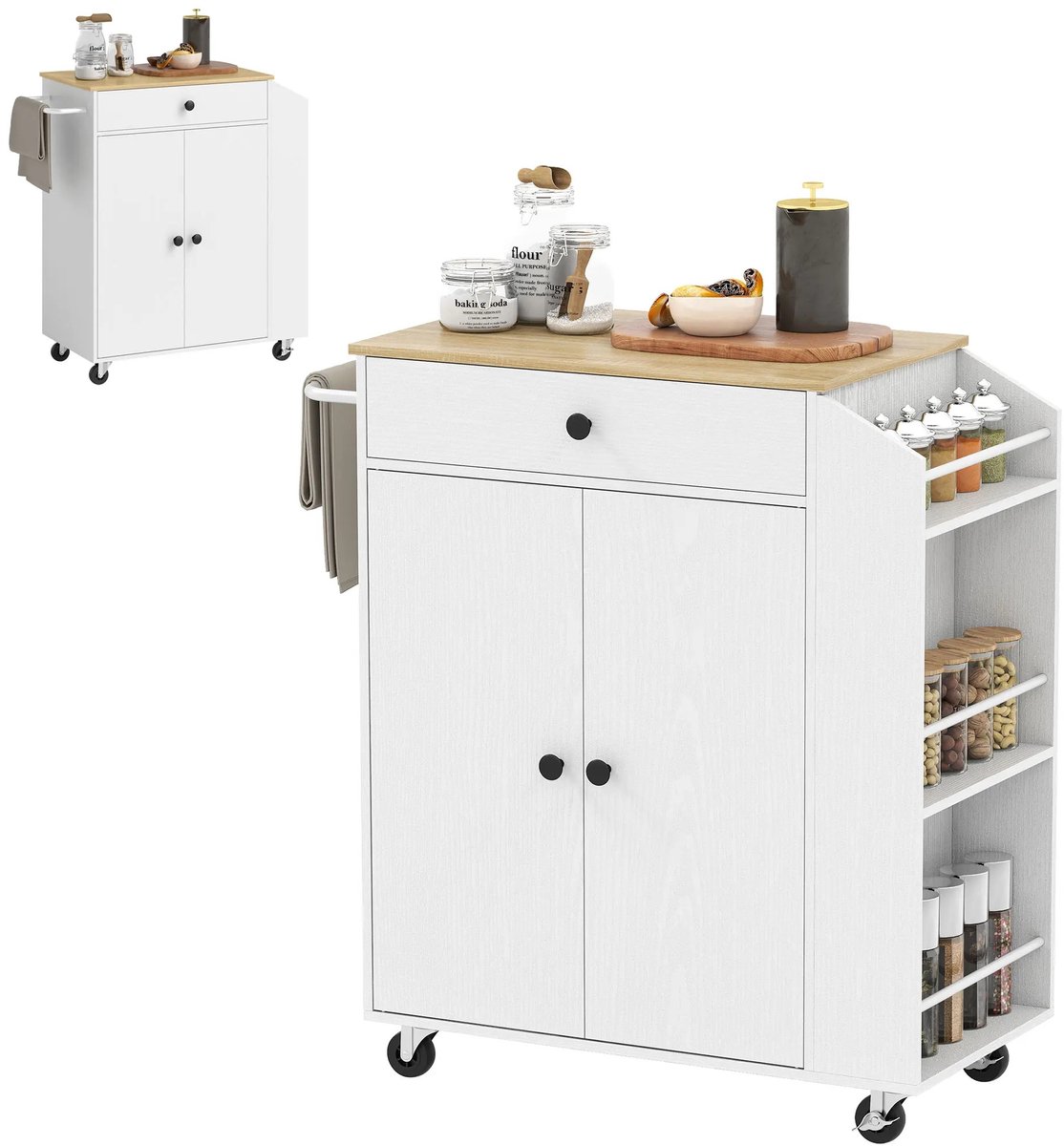 Keukeneiland verplaatsbaar - Keukentrolley - Keukeneiland - Op Wielen - Keuken Kar - 82 × 38 × 86,5 cm (L × B × H) - Wit