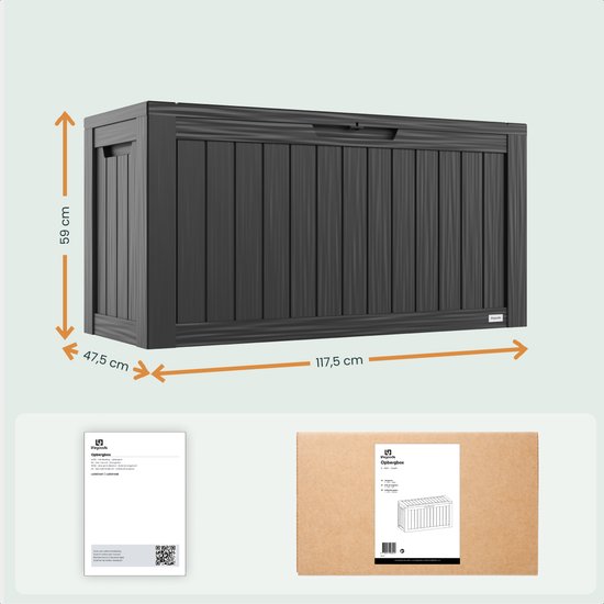 LifeGoods Opbergbox - 300L - Kussenbox - Waterdicht - Tuinkussenbox - Roestvrij - Tuinbox - 117.5x47.5x59 cm - Zwart