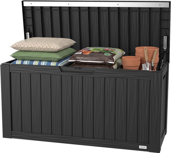 LifeGoods Opbergbox - 300L - Kussenbox - Waterdicht - Tuinkussenbox - Roestvrij - Tuinbox - 117.5x47.5x59 cm - Zwart