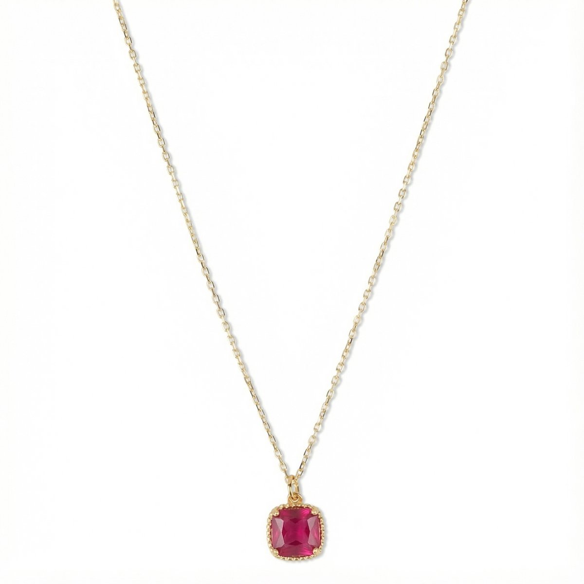 Petit Comité - Dames Ketting Geboortesteen Juli – Robijn Hanger - 925 sterling Zilver - 18k gold plated