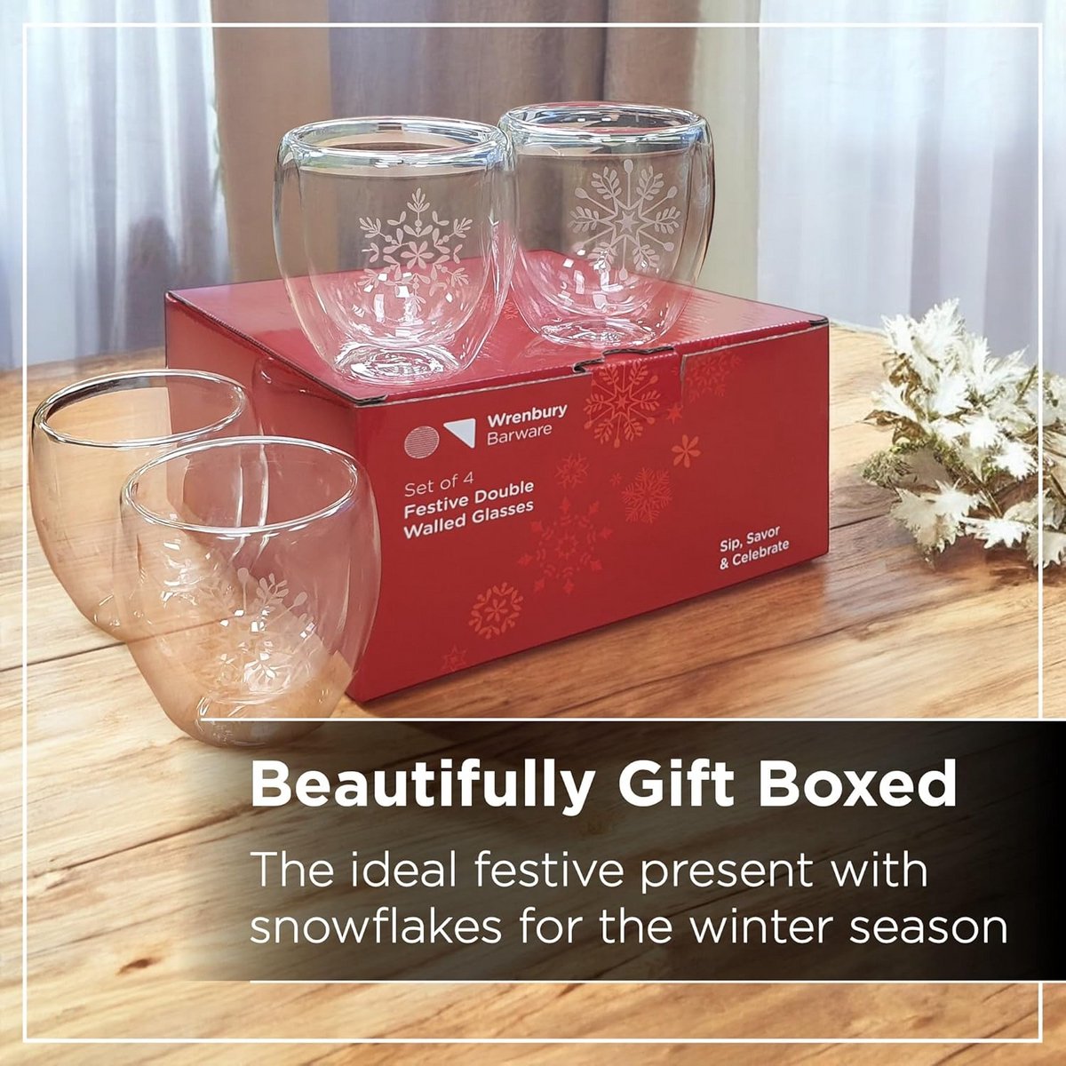 Set van 4 Dubbelwandige Glazen voor Warme Dranken en Glühwein (220ml) — cadeau in Kookcadeaus - foto 3