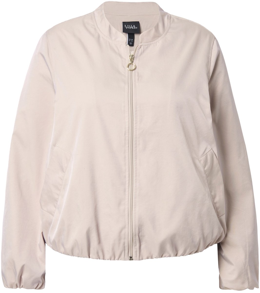 Ulla Popken - Dames - Satijnen blouson elastische zoom opstaande kraag - Donker kiezel - Maat 58+