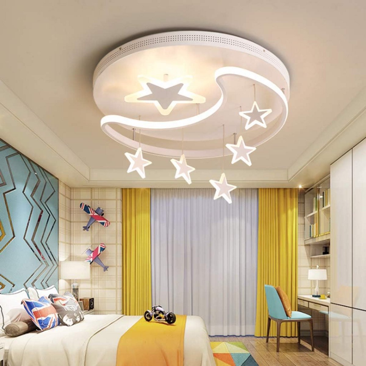 Dimbare LED Plafondlamp Maan en Sterren – 52 cm – Afstandsbediening – Kinderkamer Verlicht